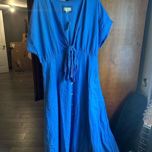 Maeve by Anthropologie Sky Blue Midi linen blend Dress - Picture 4 of 13